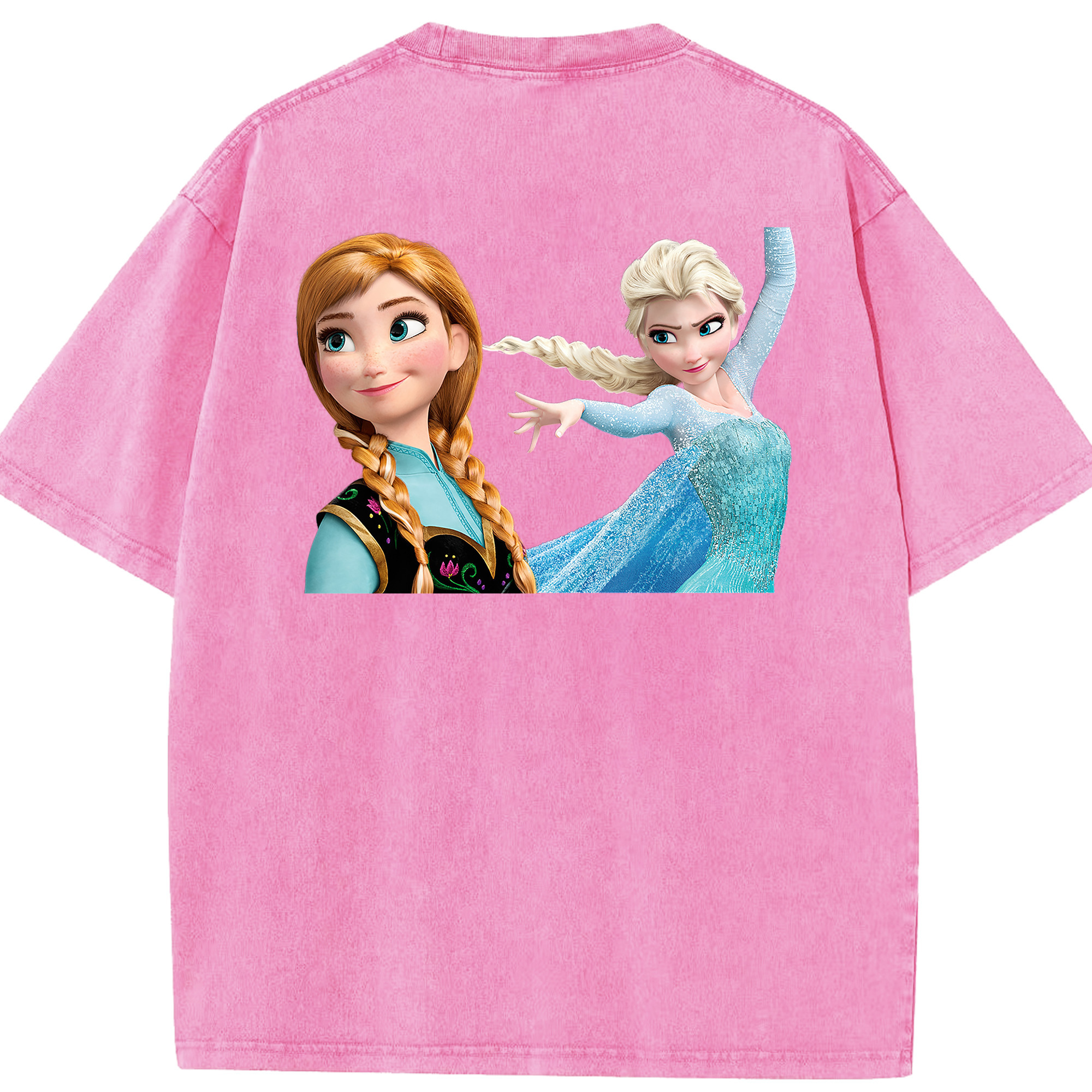 （画像用） アナと雪の女王 アンナ エルサ Frozen Anna Elsa 綿100% ヴィンテージ風 半袖Tシャツ（背面プリント）